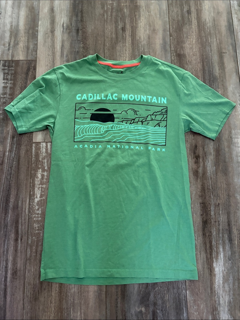 Green Short Sleeve Cadillac Mountain Acadia National Park Tee